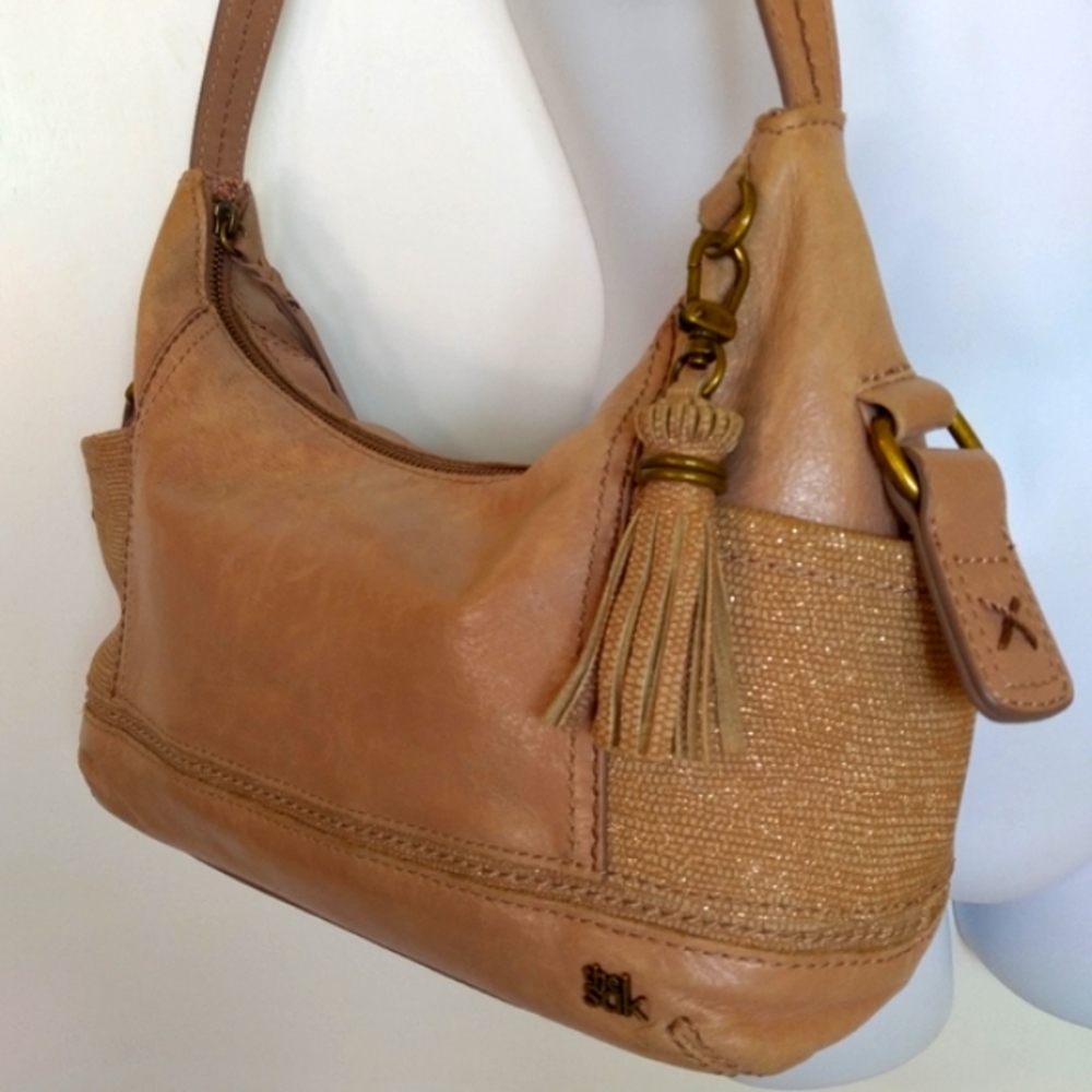 The Sak Tan Leather Glitter Accent Shoulder Purse
